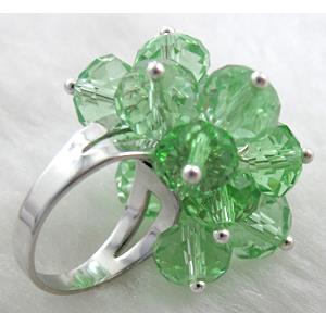 handcraft Crystal glass ring, green, ring:18mm dia, glass bead:8mm