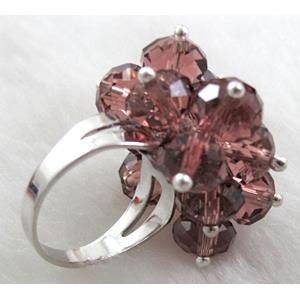 handcraft Crystal glass ring, purple, ring:18mm dia, glass bead:8mm
