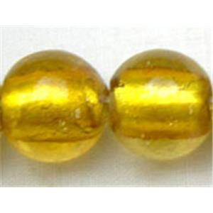 Silver Foil Glass Beads, round, golden, 12mm dia, 33pcs per st