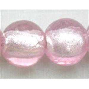 Silver Foil Glass Beads, Round, Pink, 14mm dia, 28pcs per st