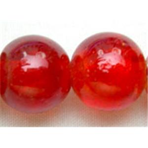 Red, Silver Foil Glass Round Beads, 10mm dia