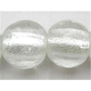 Lampwork Glass Beads with silver foil, round, white, 12mm dia, 33pcs per st