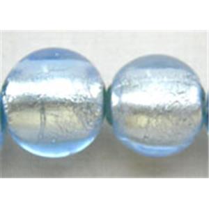 Lampwork Glass Beads with silver foil, round, Sapphire, 12mm dia, 33pcs per st