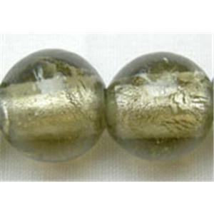 Lampwork Glass Beads with silver foil, round, 12mm dia, 33pcs per st