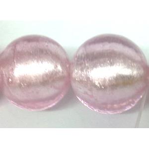 Sterling Silver Foil Round glass bead, pink, 18mm dia, 22pcs per st