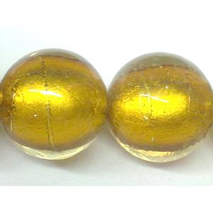 Sterling Silver Foil Round glass bead, golden, 18mm dia, 22pcs per st
