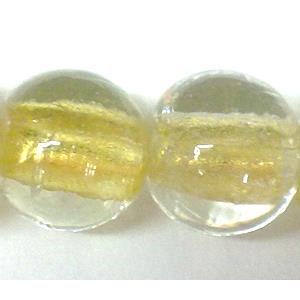 24K Gold Foil Round glass bead, clear, 14mm dia, 28pcs per st