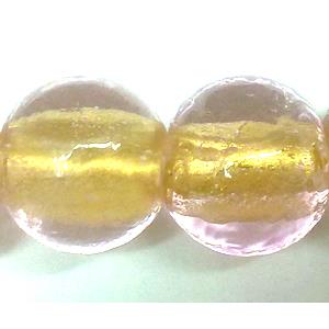 24K Gold Foil Round glass bead, pink, 12mm dia, 33pcs per st