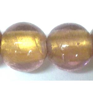 24K Gold Foil Round glass bead, purple, 12mm dia, 33pcs per st
