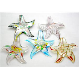 Mix Handmade Foil Glass starfish pendant, 60mm diameter