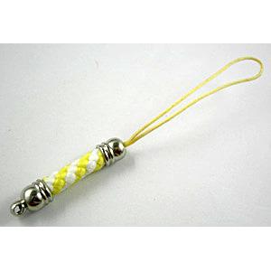 Mobile phone rope, Yellow, String hanger with copper ends Clasp, 6.5cm (2.5 inch) length