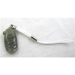 Mobile phone rope, String hanger with Jade, 95mm length, jade bead:14x16mm