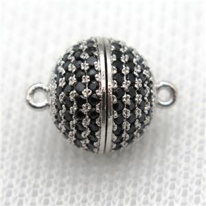 copper magnetic clasp pave zircon, round, platinum plated, approx 10mm dia