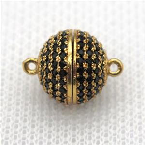 copper magnetic clasp pave zircon, round, gold plated, approx 8mm dia