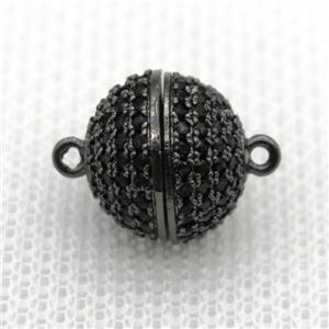 copper magnetic clasp pave zircon, round, black plated, approx 12mm dia