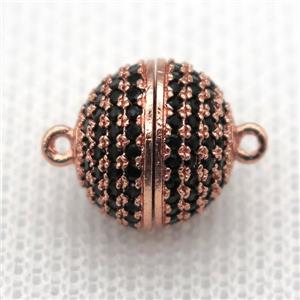 copper magnetic clasp pave zircon, round, rose gold, approx 8mm dia