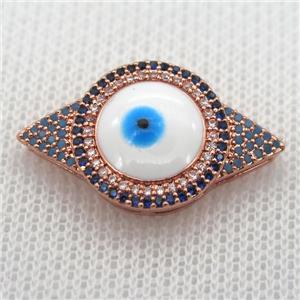 copper beads paved zircon with evil eye, rose gold, approx 15-25mm