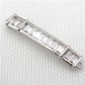 copper stick connector paved zircon, platinum plated, approx 6-42mm