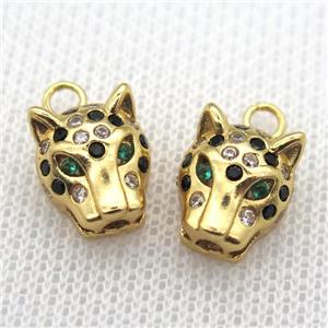 copper pantherhead paved zircon, gold plated, approx 10-12mm