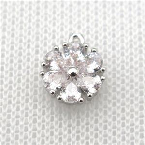 copper flower pendant paved zircon, platinum plated, approx 10mm dia