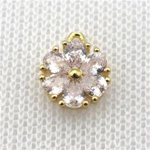 copper flower pendant paved zircon, gold plated, approx 10mm dia