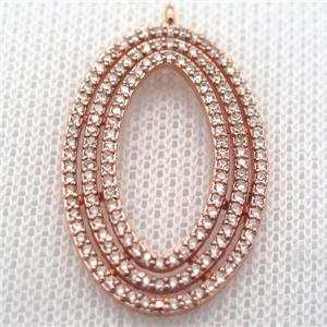 copper oval pendant paved zircon, rose gold, approx 20-34mm