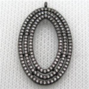 copper oval pendant paved zircon, black plated, approx 20-34mm