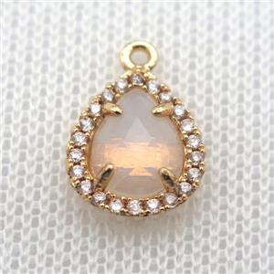 copper teardrop pendant pave zircon with opalite crystal glass, gold plated, approx 10-12mm