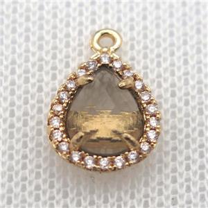 copper teardrop pendant pave zircon with crystal glass, gold plated, approx 10-12mm