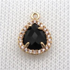 copper teardrop pendant pave zircon with black crystal glass, gold plated, approx 10-12mm