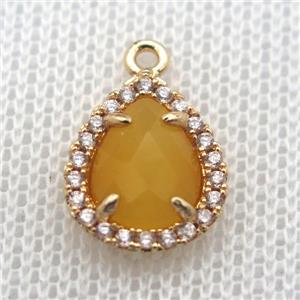 copper teardrop pendant pave zircon with yellow crystal glass, gold plated, approx 10-12mm