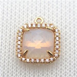 copper square pendant pave zircon with opalite, gold plated, approx 14x14mm