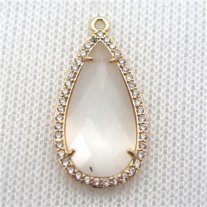 copper teardrop pendant pave zircon with white crystal glass, gold plated, approx 18-25mm