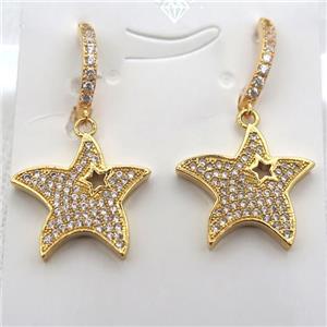 copper star Hoop Earrings pave zircon, gold plated, approx 18-20mm