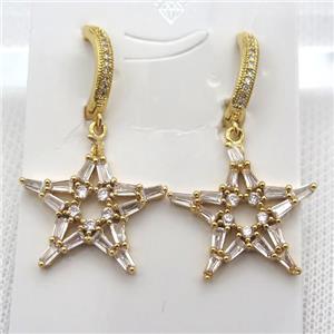 copper star Hoop Earrings pave zircon, gold plated, approx 22mm dia