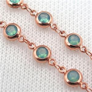 green Zircon Chain, copper, rose gold, approx 6mm dia