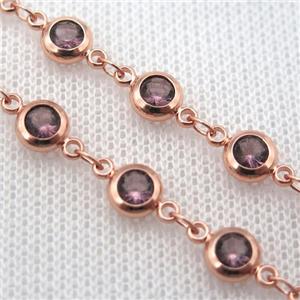 purple Zircon Chain, copper, rose gold, approx 6mm dia