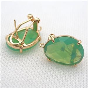 copper clip Earrings with green crystal glass, gold plated, approx 15-20mm