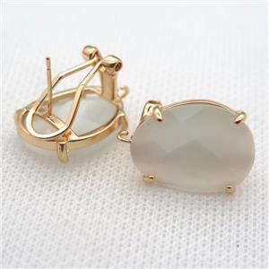 copper clip Earrings with white crystal glass, gold plated, approx 15-20mm