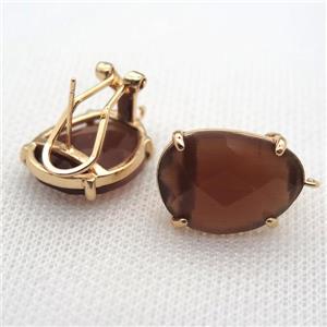 copper clip Earrings with crystal glass, gold plated, approx 15-20mm