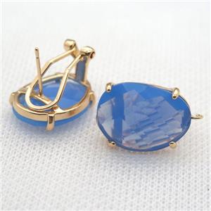 copper clip Earrings with blue crystal glass, gold plated, approx 15-20mm