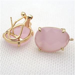 copper clip Earrings with pink crystal glass, gold plated, approx 15-20mm