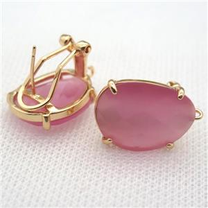 copper clip Earrings with pink crystal glass, gold plated, approx 15-20mm