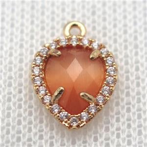 copper teardrop pendant pave zircon with orange crystal glass, gold plated, approx 11-14mm