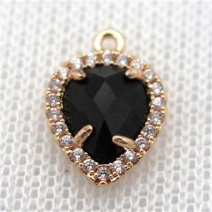 copper teardrop pendant pave zircon with black crystal glass, gold plated, approx 11-14mm