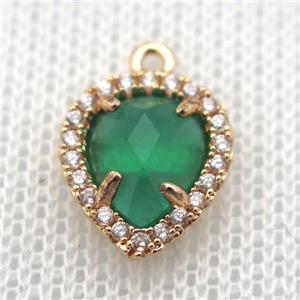 copper teardrop pendant pave zircon with green crystal glass, gold plated, approx 11-14mm