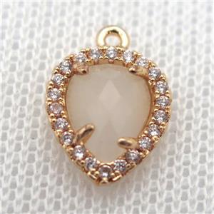 copper teardrop pendant pave zircon with white crystal glass, gold plated, approx 11-14mm