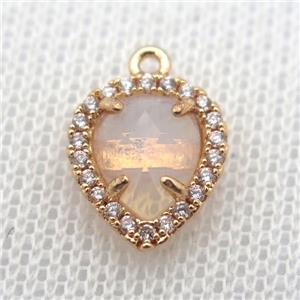 copper teardrop pendant pave zircon with opalite crystal glass, gold plated, approx 11-14mm