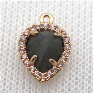 copper teardrop pendant pave zircon with gray crystal glass, gold plated, approx 11-14mm