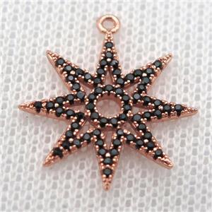 copper star pendant paved zircon, rose gold, approx 20mm dia
